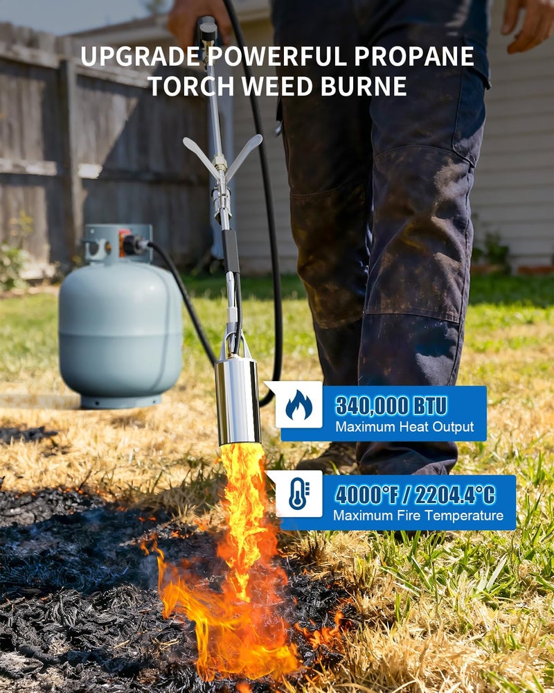 BEBOBLY Propane Torch Weed Burner, High Output with QCC 12 FT Hose, Weed Torch 340,000 BTU Fire Weeder, Heavy Duty Blow Torch FireThrower Gun with Self Igniter for Weeding BBQ Asphalt Snow Melting - Image 2